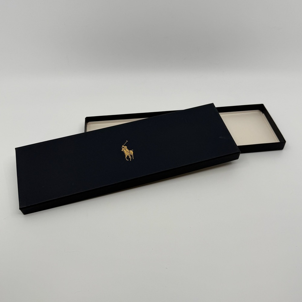 Vtg Polo Ralph Lauren EMPTY Gift Box Navy Gold Pony Logo Tie Scarf Storage 14x5